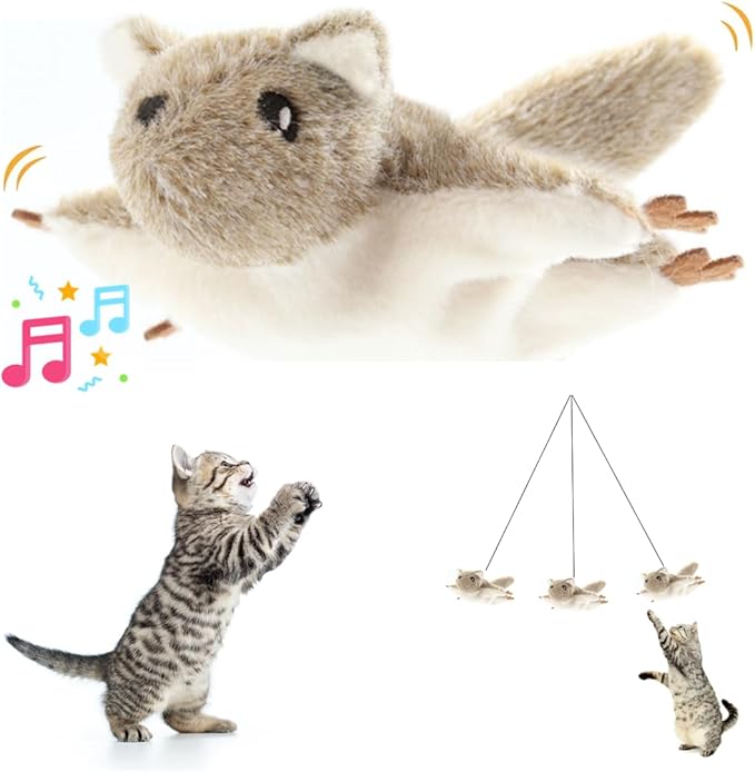 Interactive Rechargeable Flying Bird Cat Toy, Interactive Chirping Bird Wings, Flapping Bird Cat Toy, Chirping Birds Cats Toys for Bored Cats (B-Mouse)