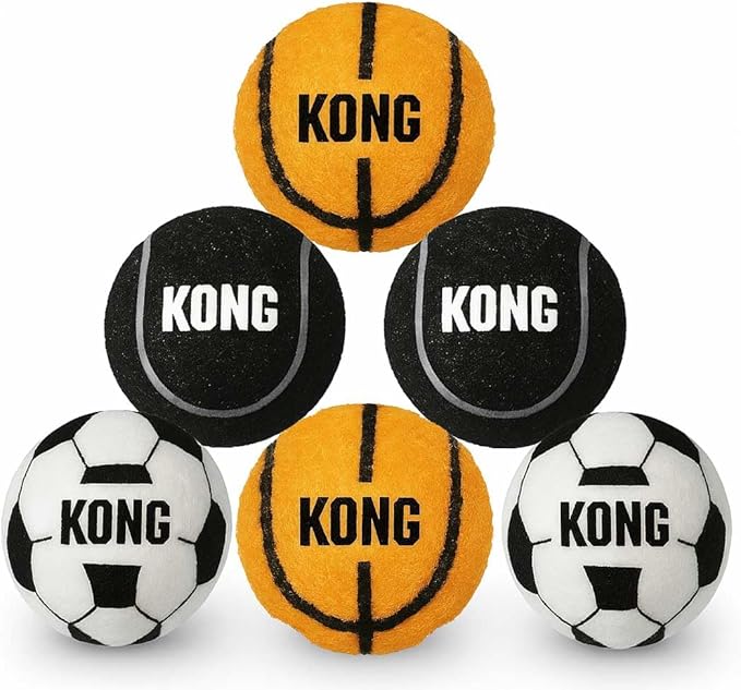 KONG Sport Balls for Dogs – Medium Tennis Ball Size – Extra Bouncy & Durable Dog Balls for Tough Indoor/Outdoor Play – Non-Squeaking Tennis Ball Alternative – 6 Pack