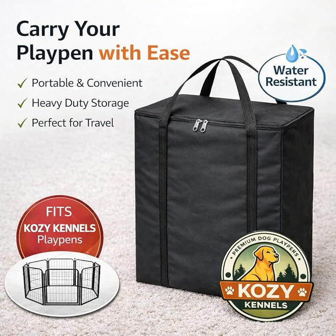 Dog Playpen w/Carrying Case for Indoor or Outdoor Use – 40 Inch, 16 Grey Panels - Portable Metal Exercise Pen for Medium & Large Dogs - Pet Fence Kennel Crate for House, RV, or Travel