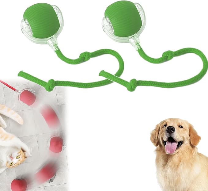 Smart Motion Pet Ball V2, Smart Interactive Rolling Pet Ball, Automatic Obstacle Avoidance ＆ Quiet Cat Toy with a Long Tail, The Ultimate Boredom-Buster for Both Cats and Dogs (2*Green)
