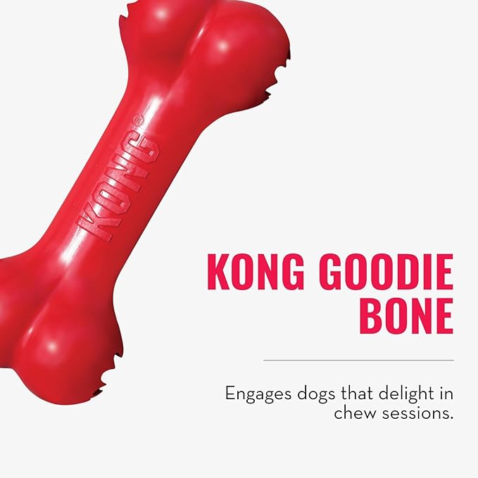 KONG Goodie Bone & Flyer - Dog Toys to Enrich Playtime - Dog Bone & Soft Throwing Disc Support Mental Engagement - Rubber Bone for Treats - Rubber Flying Disc with Dynamic Rebound - for Large Dogs