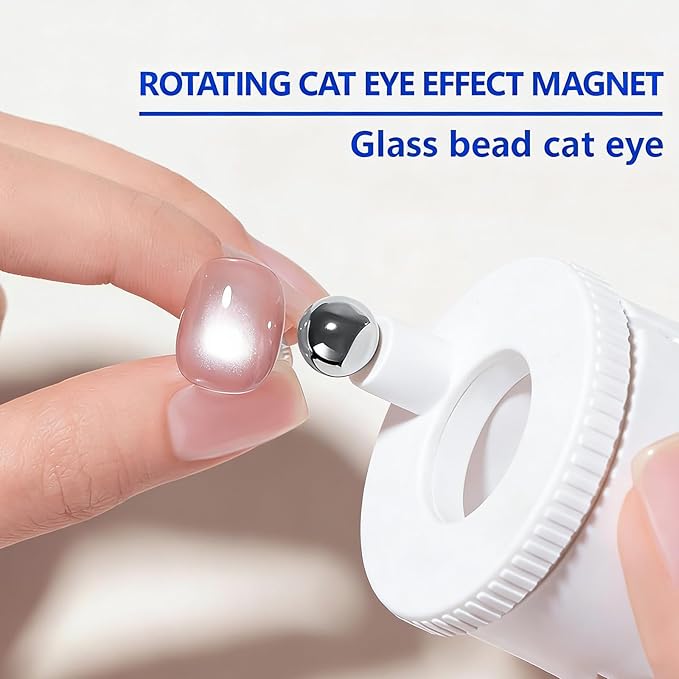 2026 New Rotating Cat Eye Magnet, 360° Rotating Nail Magnet, Glass Bead Nail Art Tool for Cat Eye Gel Polish with Excellent Light Absorption Effect for DIY or Nail Salon (White)