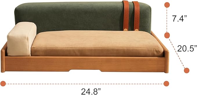 GDFStudio 24.8" Modern Wooden Pet Bed for Cats and Dogs, Oak Veneer Frame with Washable Cushion, Scratch-Resistant Fabric, Elevated Pet Sofa Bed with Non-Slip Feet and Hanging Toy for Indoor Pets