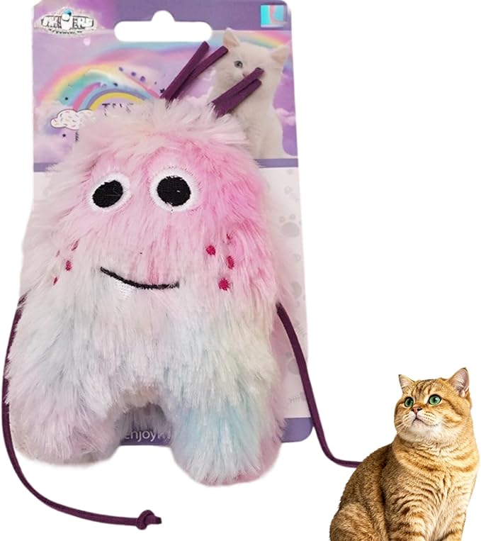 Cute Monster Plush Catnip Toy Interactive Soft Chew Plush Catnip Toys for Indoor Cats and Kittens 3.9" (Pink-2)