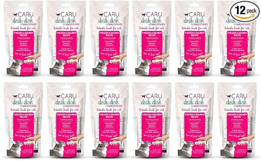 Caru - Daily Dish Smoothies - Lickable Chicken & Salmon Cat Treat - 4 Pouches per Pack - Pack of 12