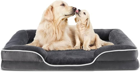 DUMOS Orthopedic Dog Beds for XL Large Sized Dogs, 42x32 in Machine Washable Cover Pet Bed, Anti-Slip Waterproof Memory Foam Couch Bed for Indoor Dogs and Cats, Grey