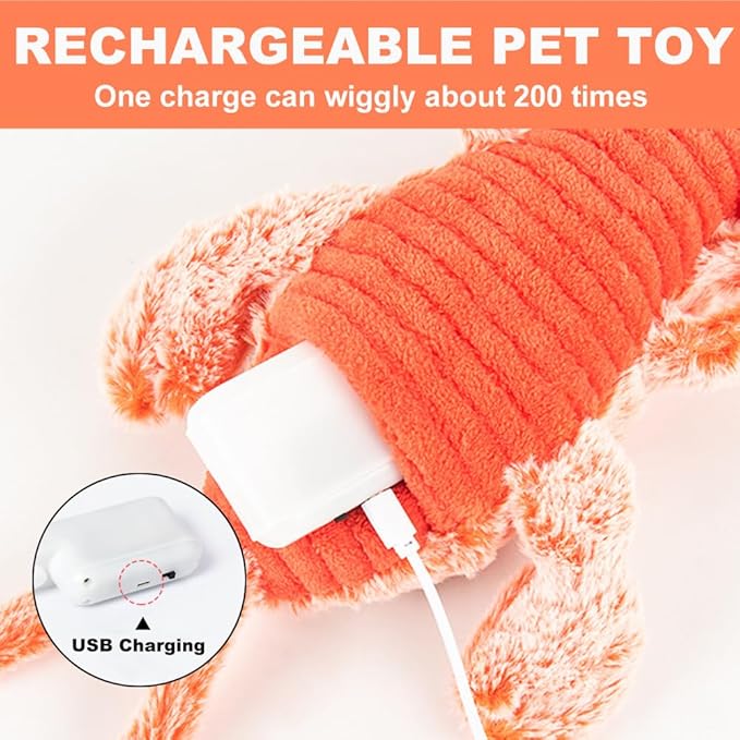 Floppy Lobster Interactive Dog Toy, Funny Wiggly Lobster Dog Toy for Small/Medium/Large Dogs, USB-Rechargeable Dog Chewing Teething Moving Toy for Indoor Outdoor Puppy and Cats