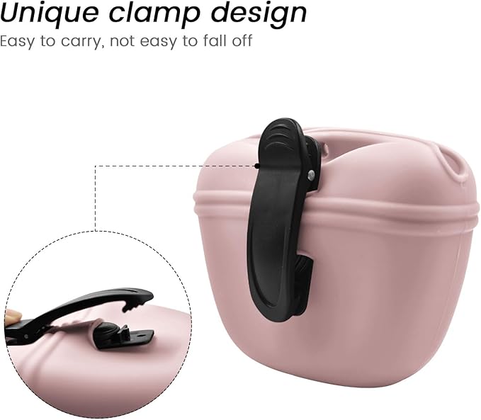 AUDWUD Silicone Dog Treat Pouch,With Dog Training Clicker,Clip on Portable Training Container,Convenient Magnetic Buckle Closing and Upgraded Waist Clip for Enhanced Stability