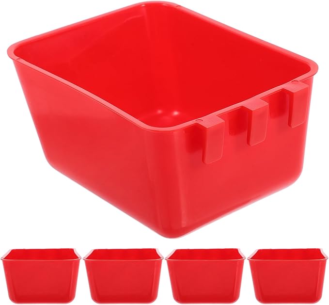 6pcs Hanging Bird Cage Cups with Clamp, Red Small Feeding Bowls for Parrots, Chickens, Rabbits, and Poultry, Sturdy Water and Food Dispensers for Birdcages and Wire Cages