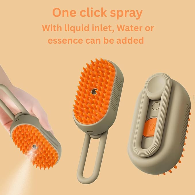 Cat & Dog Grooming Brush, 3-in-1 Steamy Spray Comb for Shedding & Mats, Self-Cleaning Slicker, Detangling De-Shedding Pet Hair Remover, Anti-Static Massage Brush for Long & Short Hair
