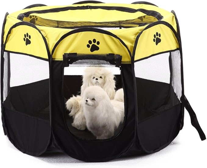 S-Lifeeling Pet Playpen Foldable Puppy Kennel Removable Dog Cat Bunny Mesh Shade Cover Portable Waterproof Bottom Collapsible Indoor Outdoor