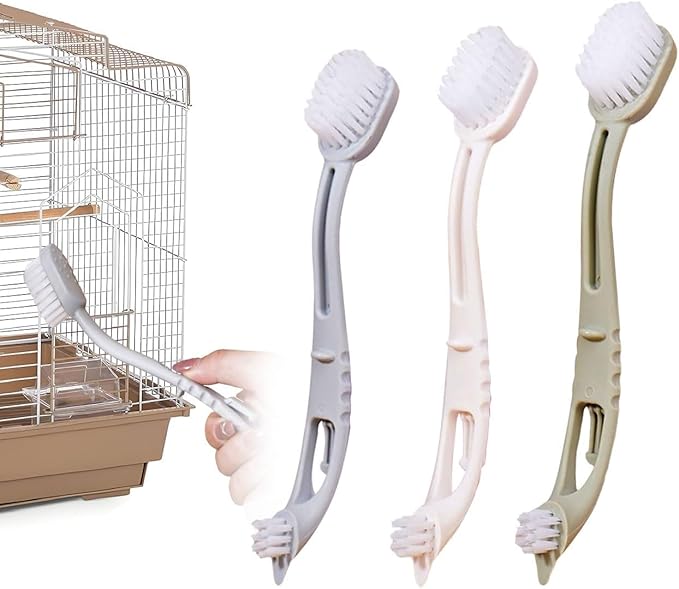 Bird Cage Brushes Cleaner with Two Brush Heads Long Handle Tool for Small Animal Birds Hamster Ferret Turtle Cages Cleaning (6PC)