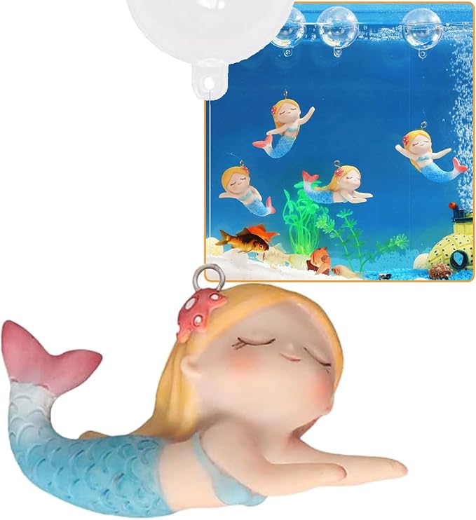 Floating Mermaid Fish Tank Decor, Cartoon Aquarium Decorations for Aquatic Pets to Play Resin Aquarium Ornaments Suitable for All Kinds of Fish Tank