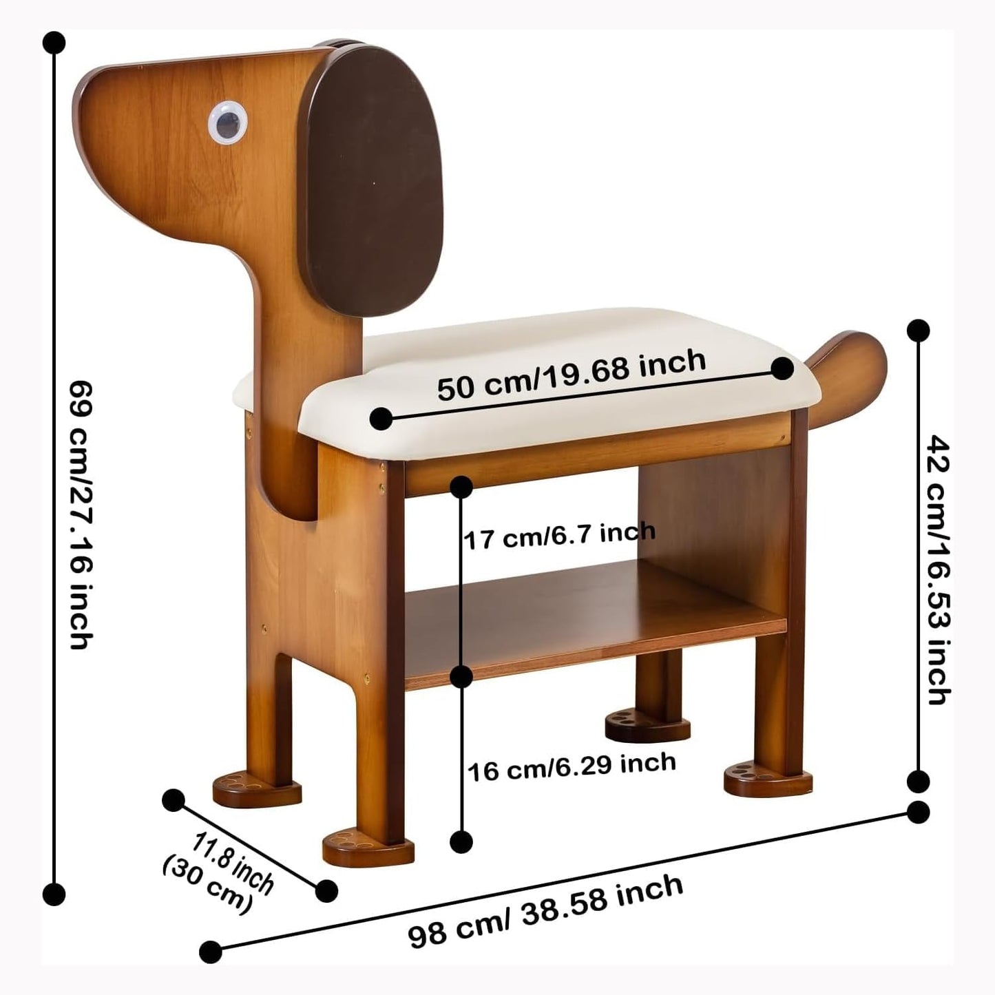 latifolia Puppy Shoe Bench, 2-Tier Solid Wood Entryway Organizer, Cute Pet-Shaped Shoe Bench for Hallway & Living Room(19.68 inch)