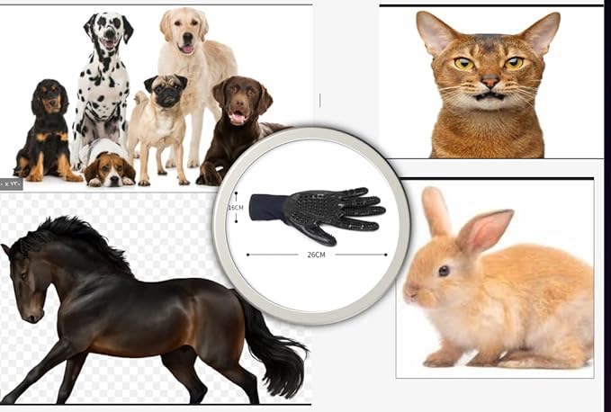 Pet Grooming Gloves for Dogs Cats Horses - Gentle Silicone Deshedding Brush Mitt - Hair Remover Tool for Bathing Massage - 1 Pair Black