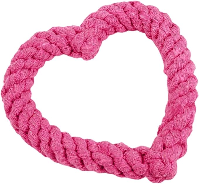 Pink Cute Dog/Cat Chew Toys, Dog Toys for Chewers, Heavy Duty Dental Rope Toy for Dogs, Creative Love Heart Shaped Interactive Rope Dog Toys, Cotton Puppy Teething Chew Tug Toy Dark