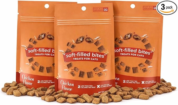 Chicken Cat Treats Crunchy Soft Filled Bites - Training Treats for Indoor Cats Kittens - Low Calorie Cat Snacks No Artificial Flavors Made in USA - 9 oz Total (Packaging May Vary)