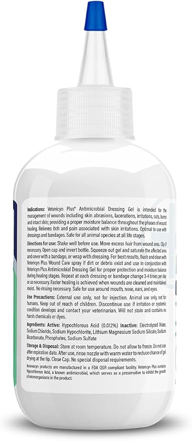Vetericyn Plus Wound Dressing Gel for Animals| Thick Barrier Wound Care for Cats, Dogs, Horses, and Small Animals, Works on Wounds and Skin Irritations. 3 Ounces