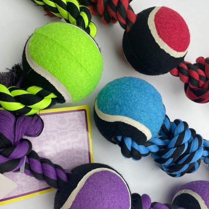 Multipet International 29523 20" Nuts For Knots Rope Tug With Tennis Ball Assorted Colors