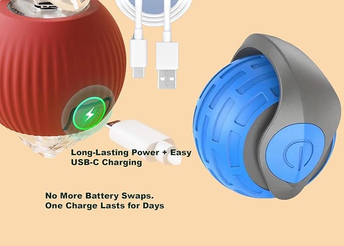 Interactive Cat Ball Toy – Smart Rolling Pet Ball with Obstacle Avoidance, USB Rechargeable, Cord Tail Design – Fun Enrichment Toy for Indoor Cats & Small Dogs (Blue + Red)