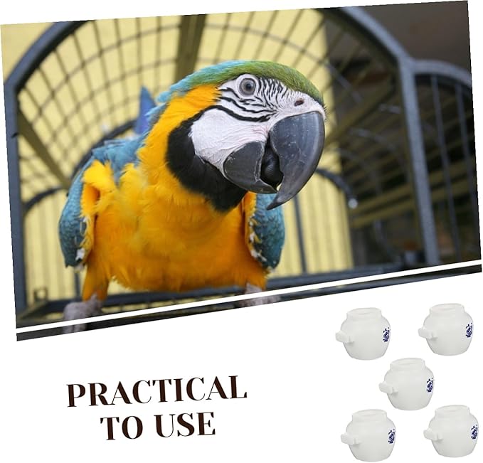 5pcs Large Round Parrot Bird Food Cups Set, Porcelain-Style Bird Cage Feeder Bowls for Parrot Feeding and Watering Supplies