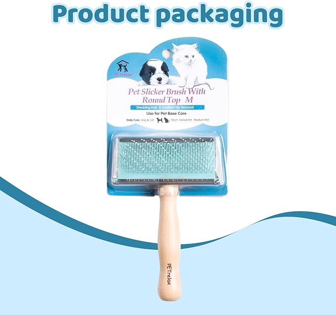 Dog Brush for Long haired Dogs & Cat,Grooming Brush for Shedding, Dematting, Bath, for Short Hair, Poodles, Indoor Cats, pin Brushes for Dog Grooming,Wooden Handle,Wooden Dog Brush