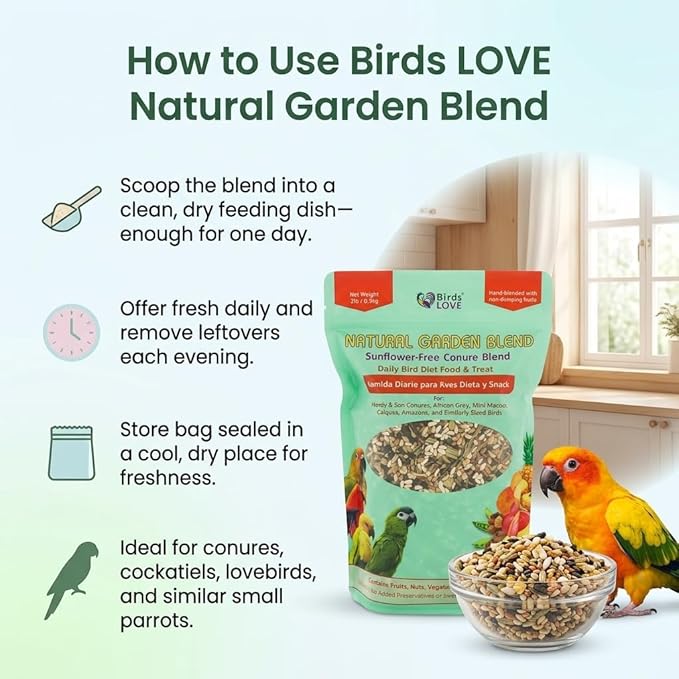 Birds LOVE All Natural Garden Blend Bird Food for Conures - Sunflower Free 2lb