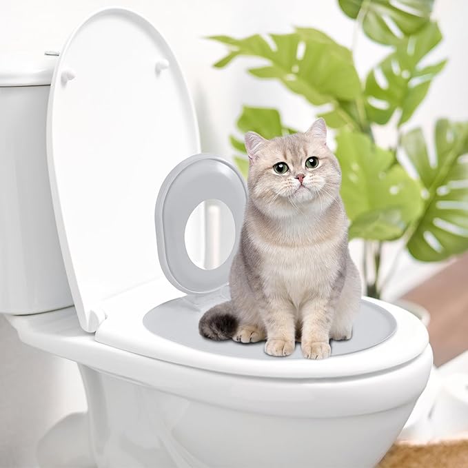 Cat Toilet Seat Training Kit,Reusable Plastic Trainer for Pet Cleaning,Removable Pet Toilet Training System,Portable Trainer for Home Pet Shop Pet Care,Easy Installation,Stable and Durable (Grey)