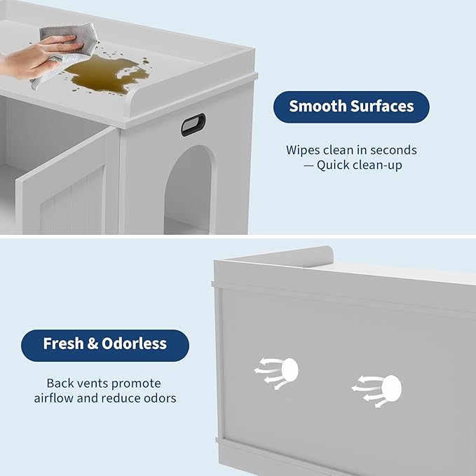 Garvee Cat Litter Box Enclosure Furniture Wooden Hidden Litter Box Cabinet Dog Proof Cat Washroom Kitty House with Vent Door