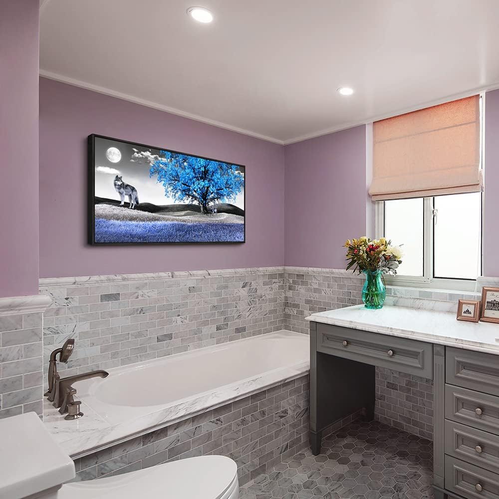 Frame Canvas Wall Art For Living Room Family Wall Decorations For Bedroom Modern Office Wall Decor Paintings Blue Tree Landscape Pictures Artwork Canvas Art Prints Home Decor Black Framed 24" X 48"