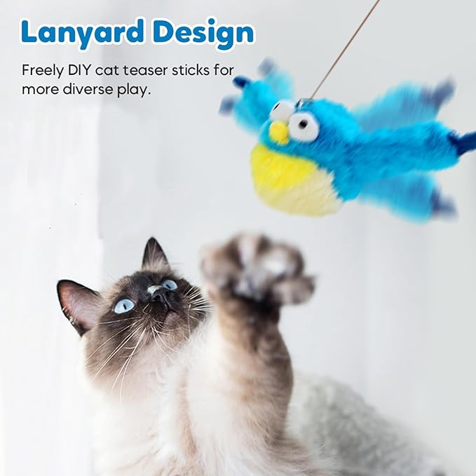 Upgraded Flappy Chase Cat Toy, Interactive Chirping Bird Cat Toy,Chirping Bird Cat Toy Flapping Wings, Flying Interactive Simulation Electric Cat Toy (Blue Large)
