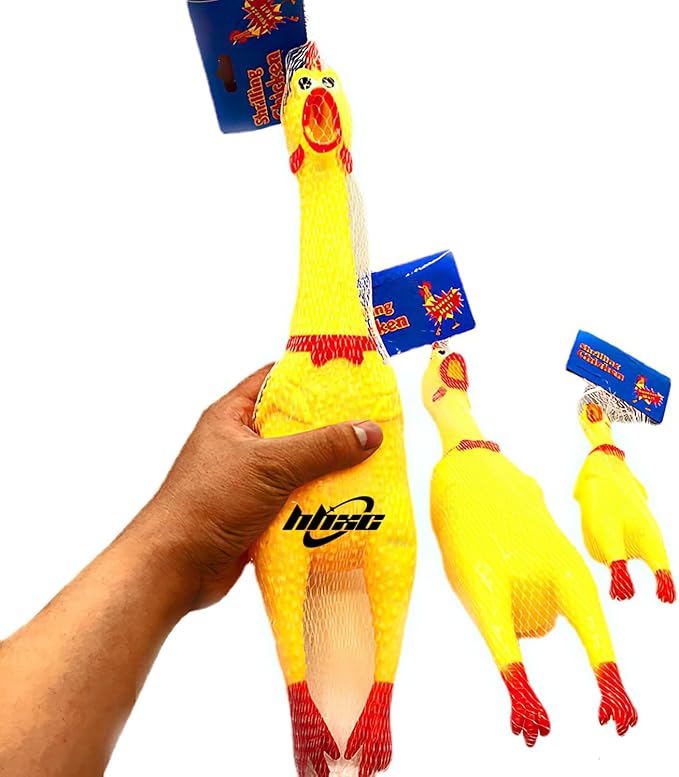 HHXC 15 Inch Large Rubber Chicken,Screaming Chicken Dog Toys,Yellow Rubber Squawking Chicken,Squeaky Chicken Toys,Prank Noise Maker Parties, Pranks, Practical Jokes