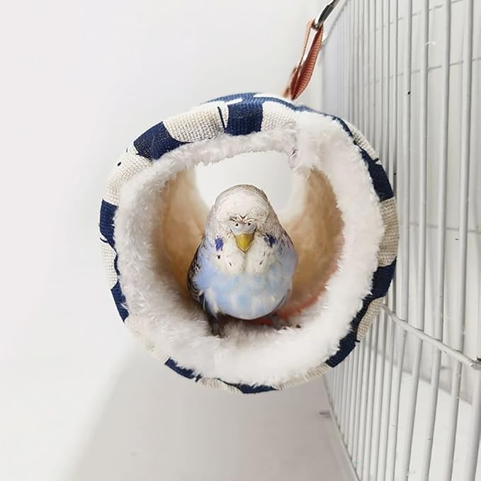 2 Pack Hammock Warm Plush Tunnel Birds Cage Accessories for Small Pet Parrot Hamster (Small, Blue)