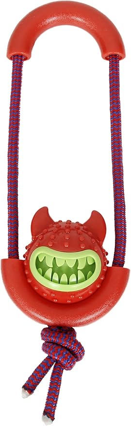 Pet Life ® Sling-Away Treat Dispensing Launcher with Natural Jute, Squeak Rubberized Dog Toy
