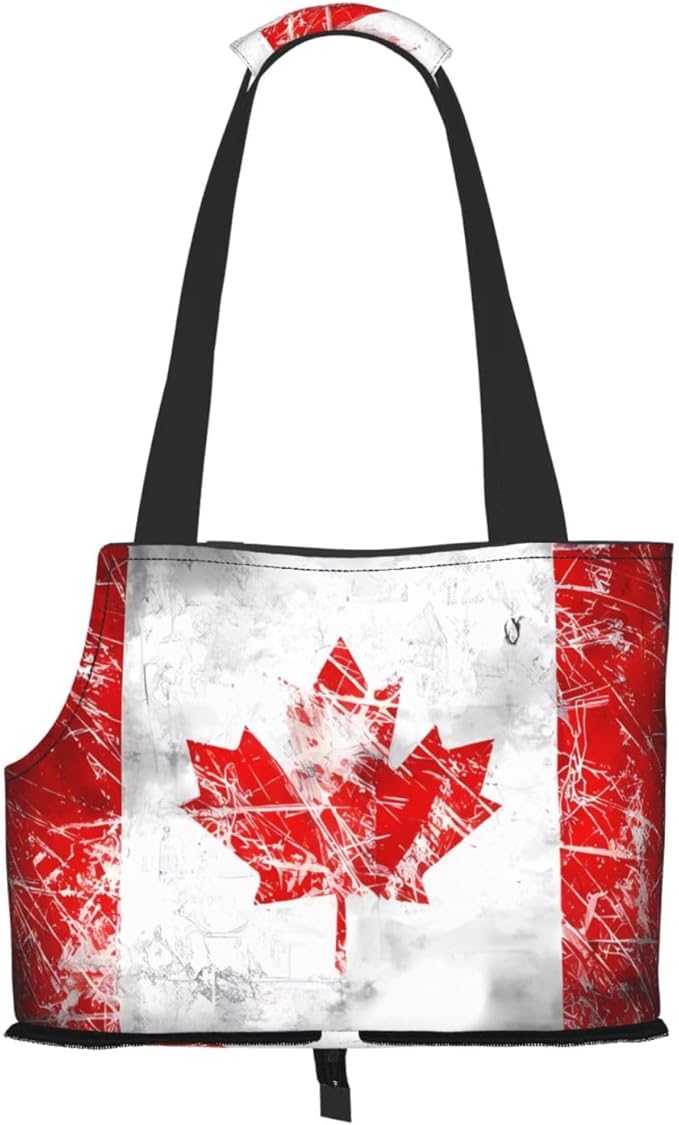 Foldable Pet Carrier Sling - Waterproof Small Dog & Cat Travel Retro Canada Flag Tote with Safety Hook for Hiking
