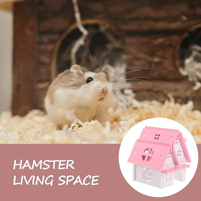 LOGOFUN Guinea Pig Castle Small Animal Wooden Maze Hut Detachable Hideout House with Door Bird Cage Accessories for Hamster Chinchilla Dwarf Rabbit Hedgehog Squirrel - Pink