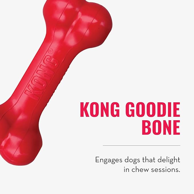 KONG Goodie Bone & Flyer - Dog Toys to Enrich Playtime - Dog Bone & Soft Throwing Disc Support Mental Engagement - Rubber Bone for Treats - Rubber Flying Disc with Dynamic Rebound - for Small Dogs
