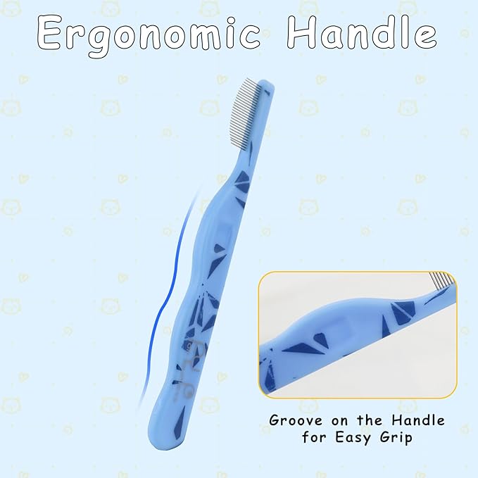 Andiker Small Dog Comb, Cat Comb with Curved Stainless Steel Rounded Tips Fine Tooth Ergonomic Handle Practical Pet Comb for Dogs Cats Grooming Removing Tear Stain (Blue)