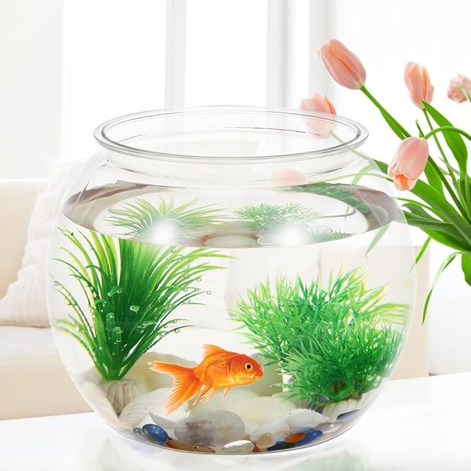 Abaodam 8.66 Inch Round Desktop Fish Tank Small Clear Plastic Fish Bowl Aquarium for Betta and Aquatic Plants Home Office Garden Decoration