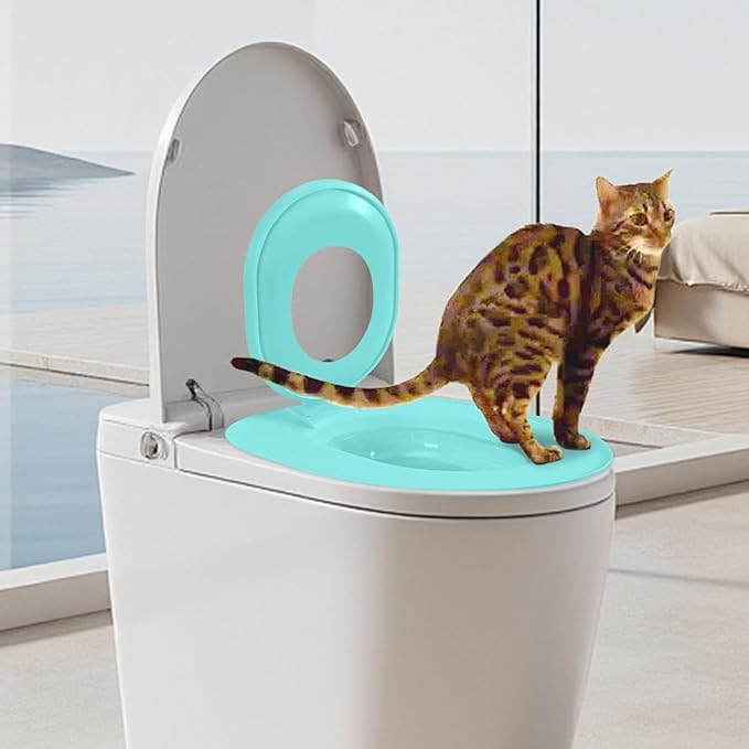 Cat Toilet Seat Training Kit - Universals Reusable CatToilet Trainer, Easy to Install Removable, CatLitter Tray Kit Kitty Potty Train System, Train Your Cat to Use The Toilet, Pet Cleaning (Blue)