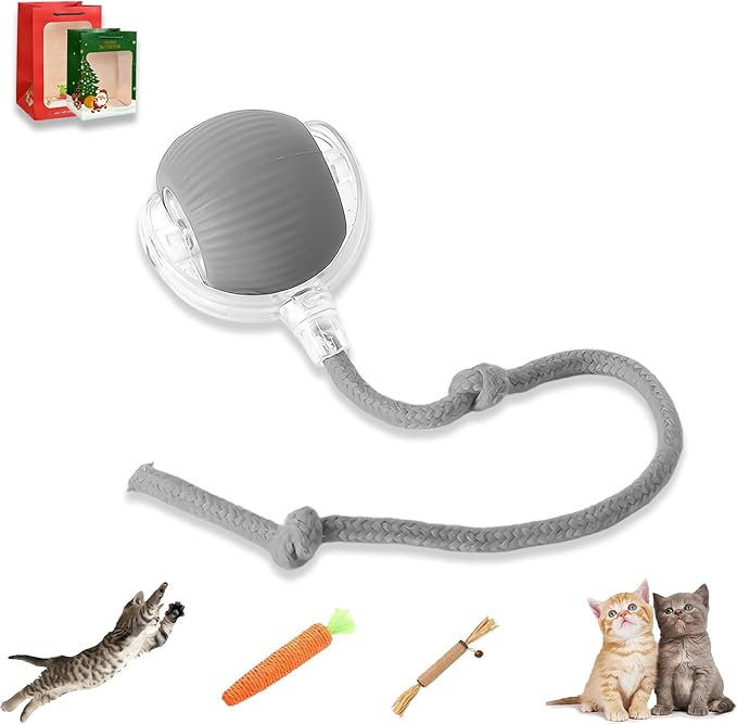 2026 New Generation Interactive Cat Toys Indoor, 360° Smart Automatic Cat Ball Three Modes with Long-Lasting Durability, for All Cats & Dogs (Gray, Wake)