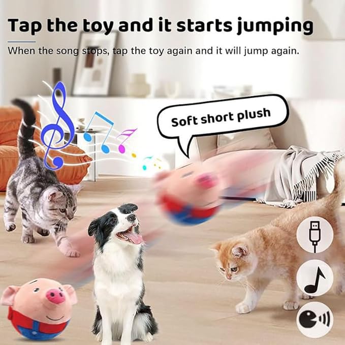 HISKI Active Moving Pet Plush Toy, 2026 Interactive Dog Toys Talking Moving Dog Ball Toy Washable Cartoon Pig Plush Sound Electronic Herding Ball for Dogs Shake Bounce Boredom Toys for Dog, Cats