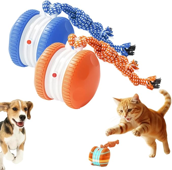 hoehew Interactive Dog Toy 2026 NEW Funny Automatic Moving Rolling Dog Toys with Rope for Small Medium Large Dogs Cats, Puppy Toys Pet Ball to Keep Them Busy (2PC)