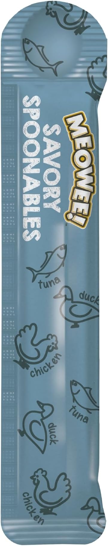 MEOWEE! Savory Spoonables with Real Tuna, Chicken & Duck, 4 Count Tube, Triple Flavor Squeezable Lickable Wet Treats for Cats with Built-in Spoon for Less Mess