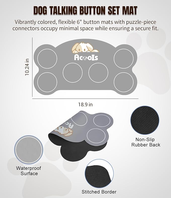 6 Piece Dog Talk Buttons, Dog Buttons for Communication with Non-Slip Mat, 30s Recordable Voice Commands To Train Pet, Dog Talking Buttons Starter Set with 48 Scene Stickers Suitable for Easy Training