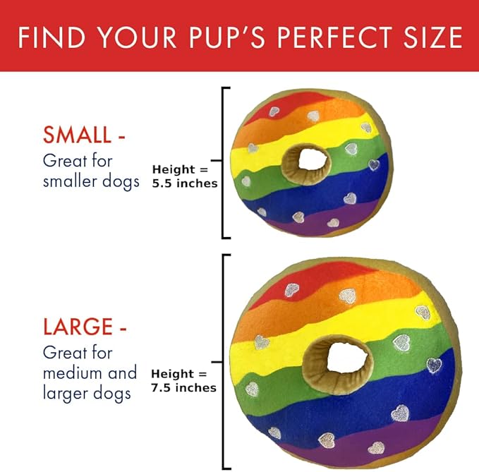 Huxley & Kent for Dogs | Pride Donut (Large) | Pride Rainbow Power Plush Dog Toy with Squeaker | Funny Dog Toy | Cute Dog Toy | H&K Squeaky Dog Toy
