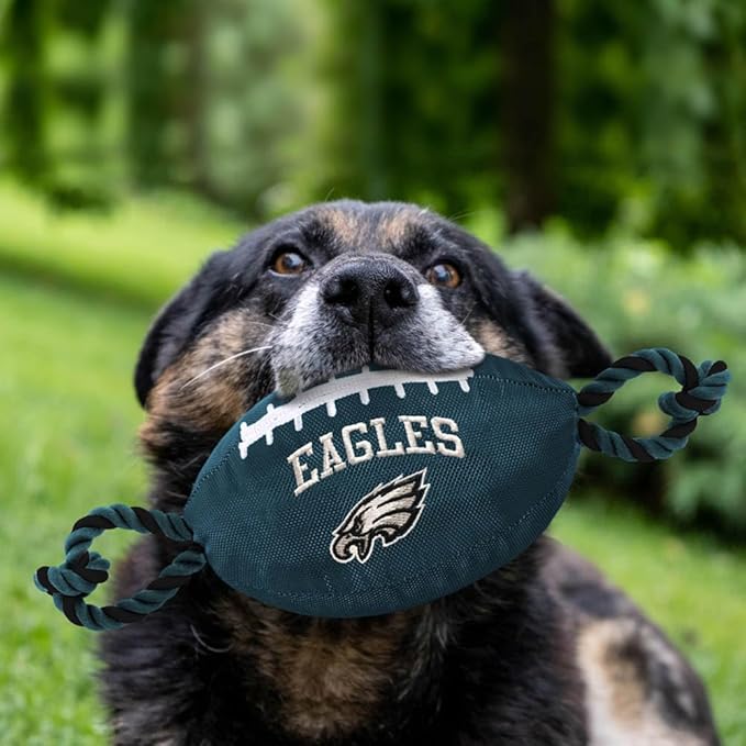 Pets First NFL Philadelphia Eagles Football Dog Toy, Tough Quality Nylon Materials, Strong Pull Ropes, Inner Squeaker, NFL Team Color