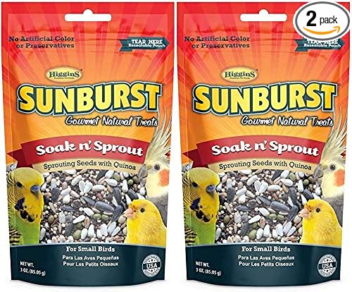 Higgins 2 Pack of Sunburst Soak n' Sprout Seeds with Quinoa for Small Birds, 3 Ounces Each