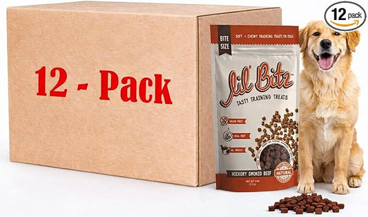 Soft & Chewy Training Treats for Dogs, Bite Size Reward Treats for Training & Positive Reinforcement, Grain Free Dog Treats Made with Real Beef, Hickory Smoked Beef Flavor, 12 Pack (4 oz Each)