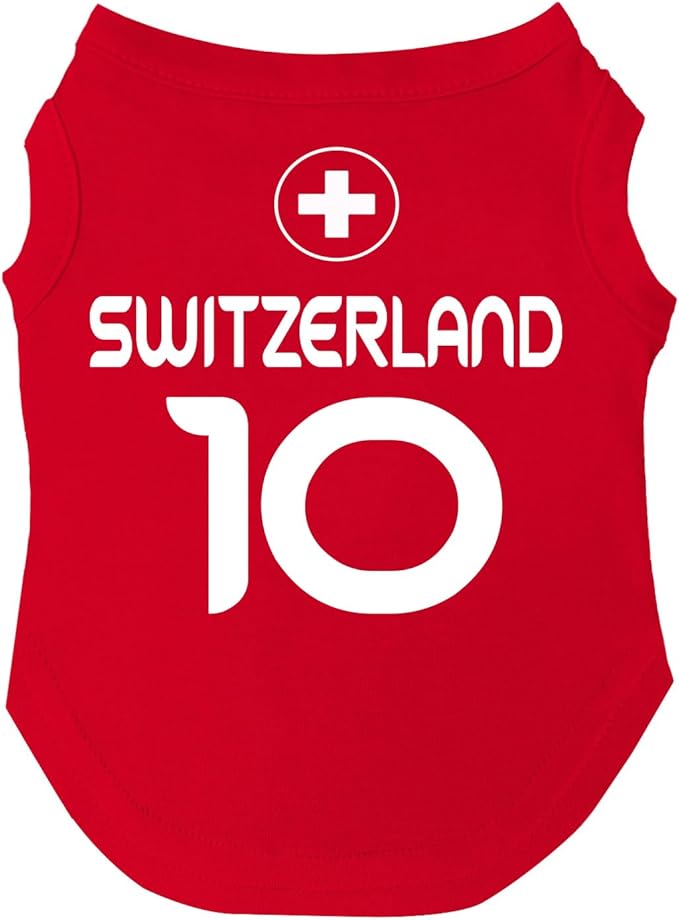 Switzerland Flag Soccer Jersey Style Dog Tee Shirt | Sleeveless Breeds | International Soccer | Game Day |Red, 5X-Large 1794